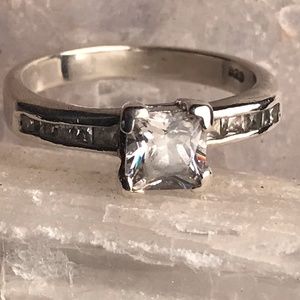 Stamped Silver Gemstone Ring -  Size 8.5- 9